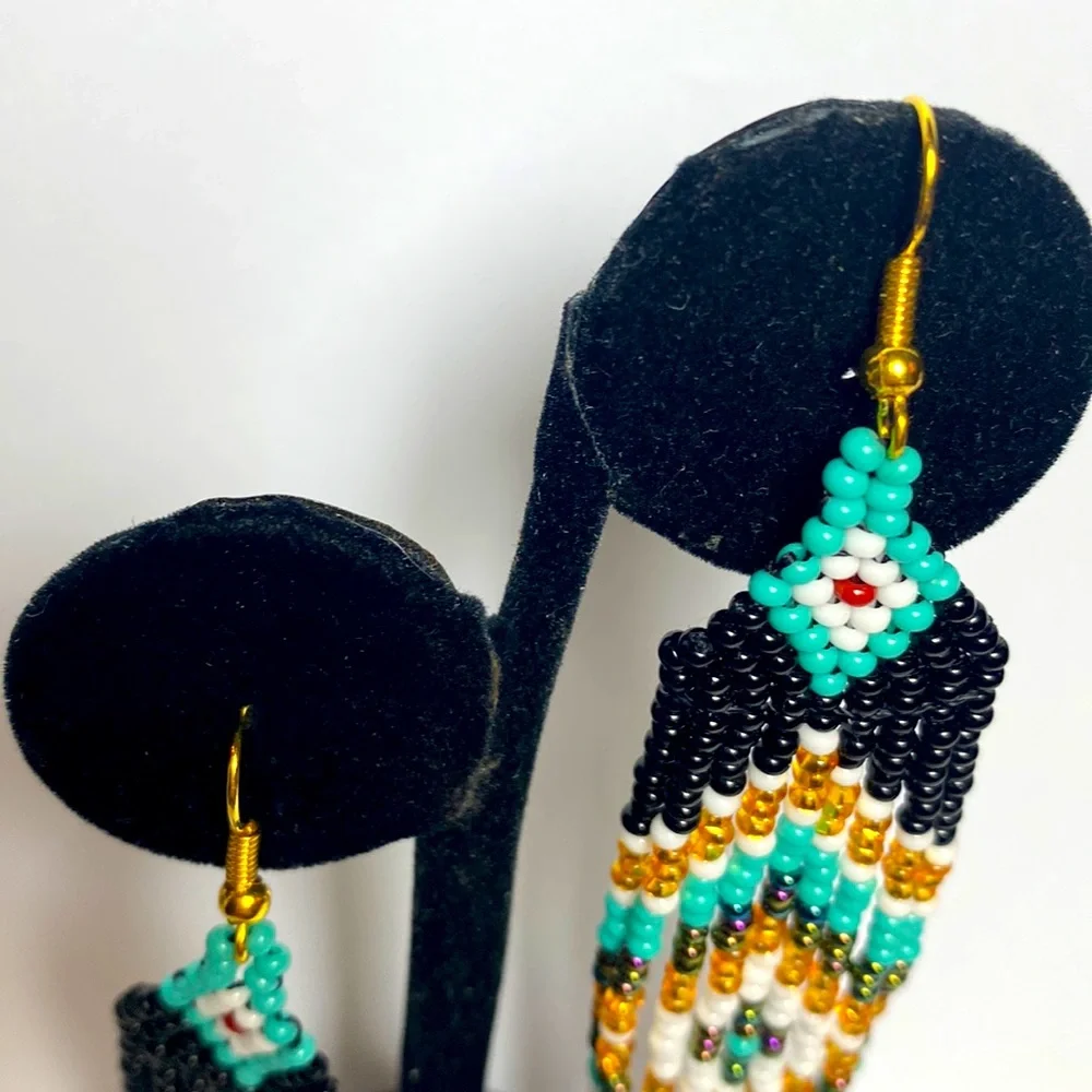Luxury Hand Crafted Beaded Earrings Chandelier 4” Quality Materials Gypsy Boho - Picture 4 of 5